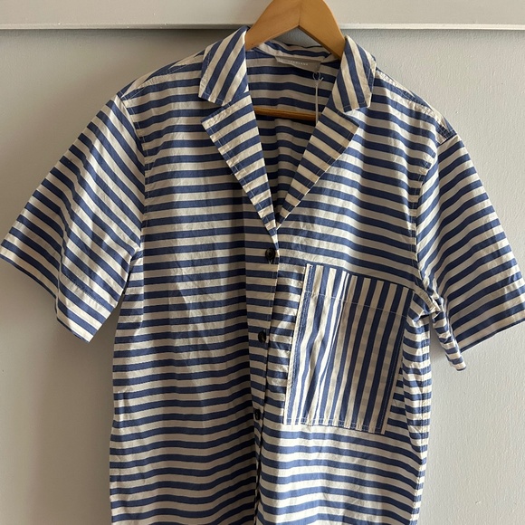 Everlane Poplin Mazarine Blue & Bone Shirt, Large - Picture 2 of 6